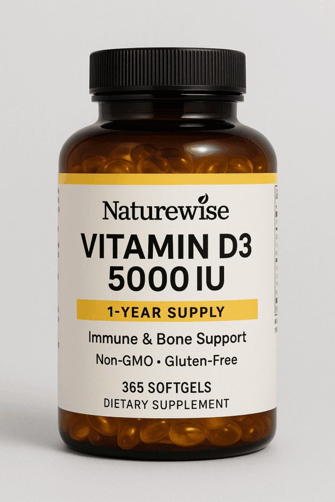 Bottle of NatureWise Vitamin D3 Supplement 5000 IU – 1 Year Supply
