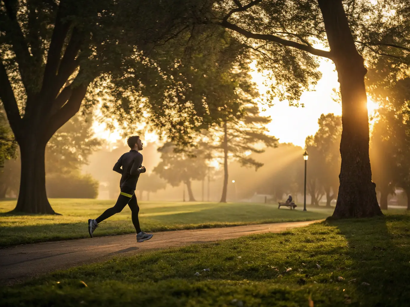 A person running outdoors with determination, showcasing the endurance benefits of pre-workout supplements.