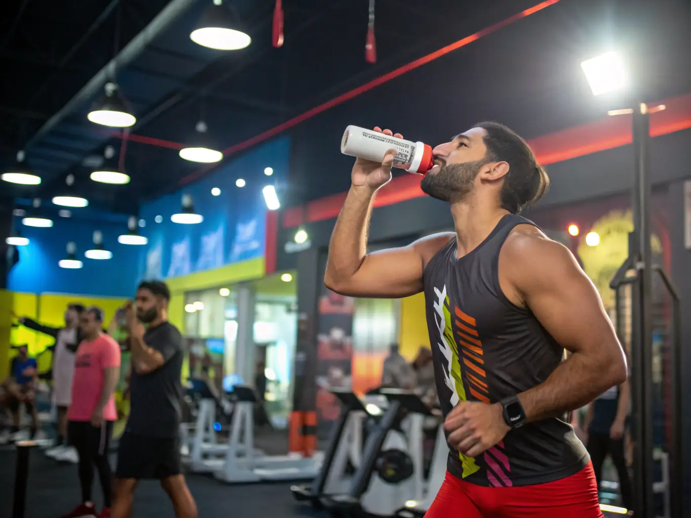 A person lifting weights in a gym, energized and focused, with a subtle glow effect to represent the energy boost from pre-workout supplements.