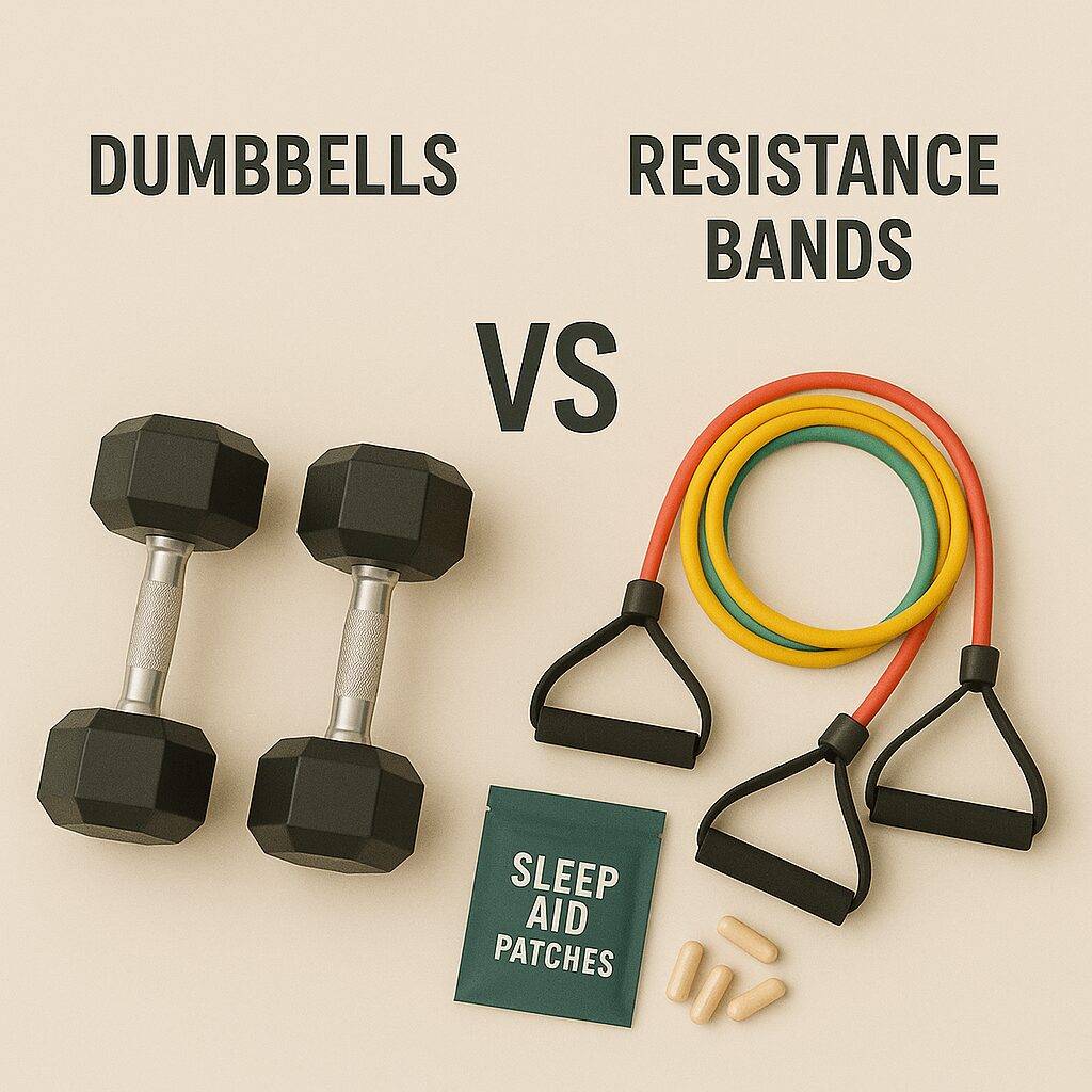 Dumbbells vs resistance bands – comparison image showing both strength training tools on neutral background
