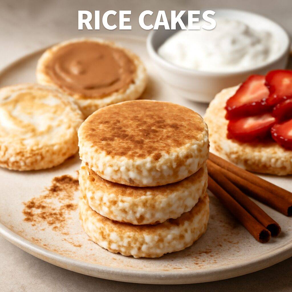 Square image showcasing Mini Cinnamon Rice Cakes, highlighting their crunchy texture, cinnamon flavor, and nutritional benefits as a healthy snack option for weight loss and energy.